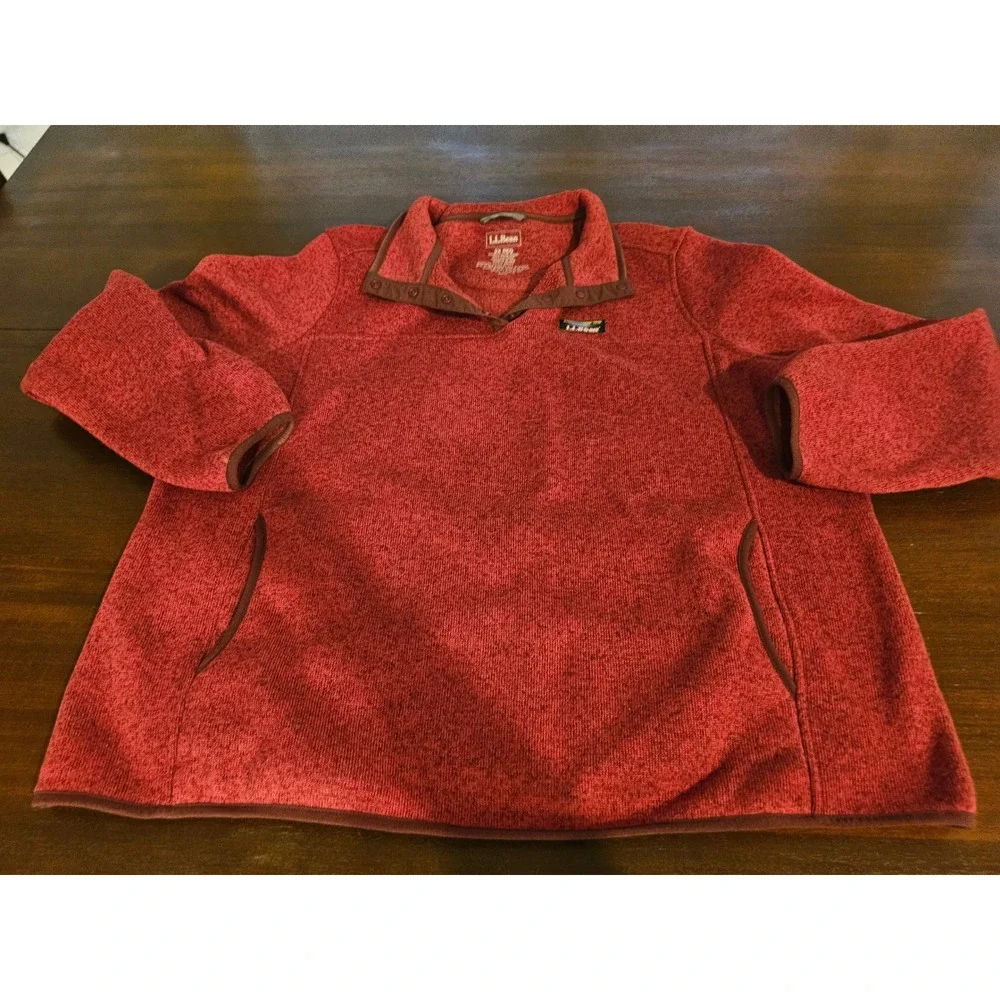L.L. Bean Sweater Fleece Pullover Womens 2X Red Snap Neck Pockets 503357